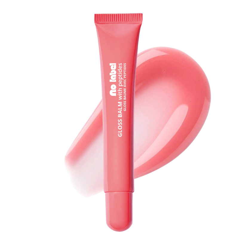 Pink lip balm tube with a swatch of pink color on a white background